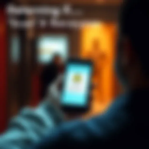 A person looking at a phone displaying a suspicious message with an alert symbol on the screen