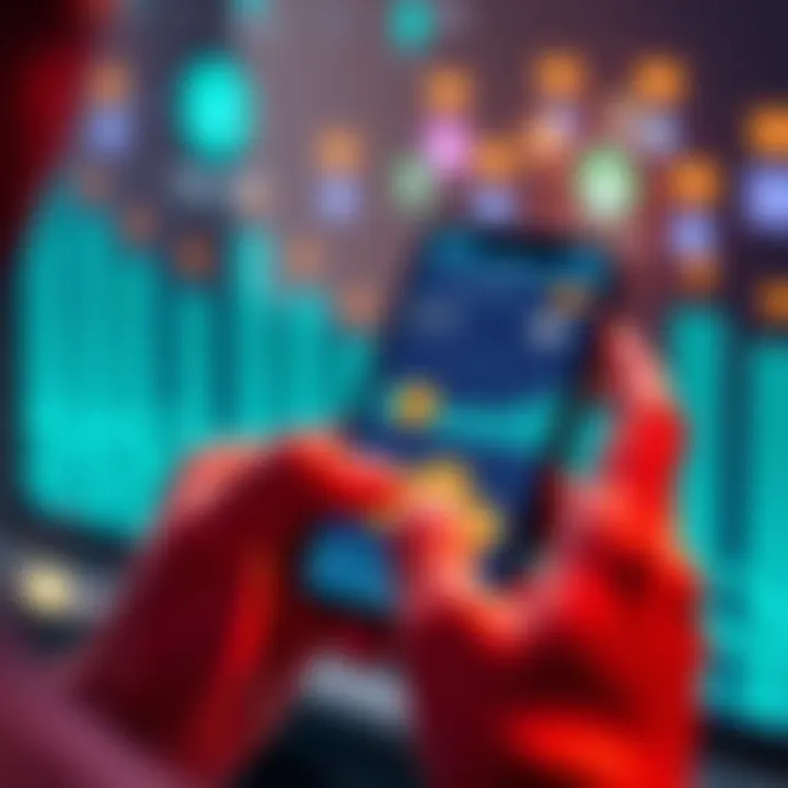 A person using a smartphone to swap SOL cryptocurrency for USDT, showing a digital wallet interface with coins and charts