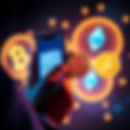 A person using the Exodus wallet on a mobile device to swap Bitcoin for Ethereum, with cryptocurrency symbols in the background.