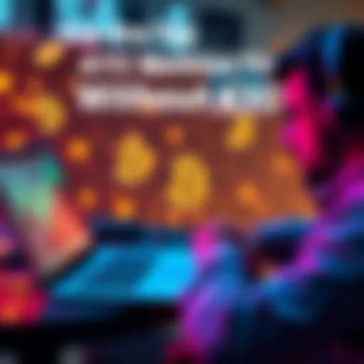 Swapping Bitcoin Without KYC A person using a laptop to swap Bitcoin without KYC, showcasing digital wallets and cryptocurrency symbols around.