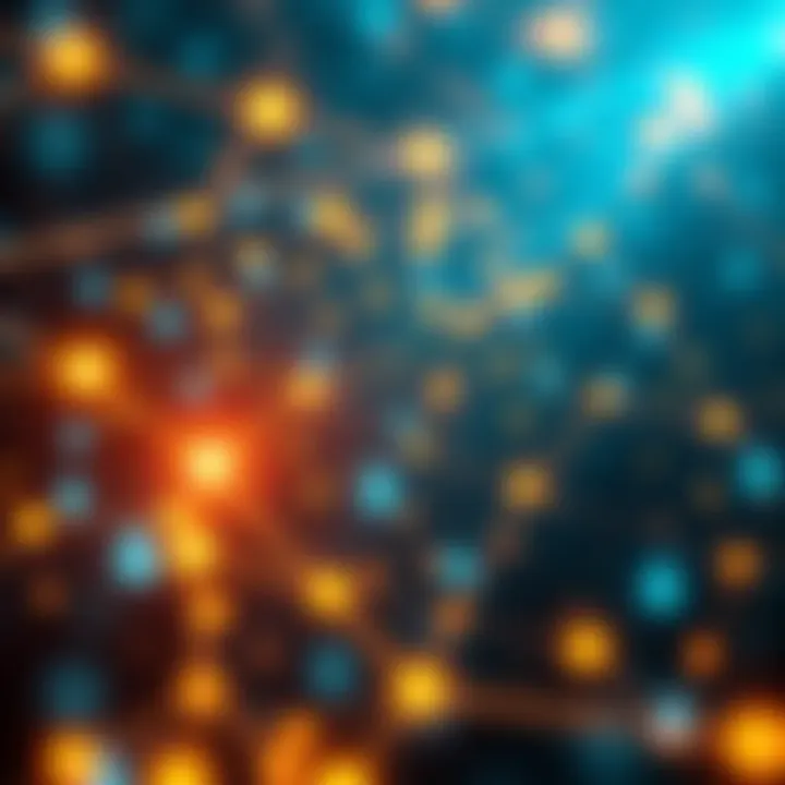 A digital representation of a blockchain ledger with financial symbols and connections, illustrating Swift's innovation in transactions.