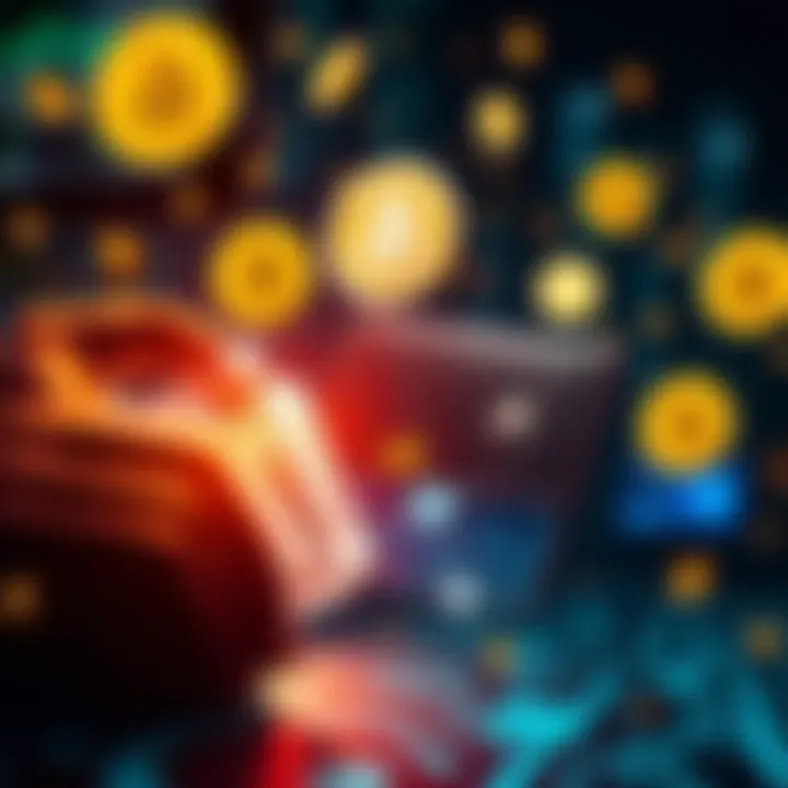 A hacker's digital wallet sending tainted Bitcoin to multiple wallets, depicting chaos in the cryptocurrency world.