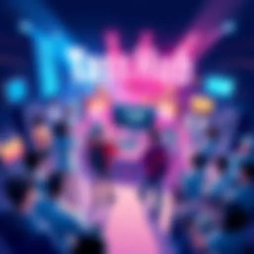 A digital illustration showcasing the TassHub crypto social platform, featuring creators engaging with their audience in a vibrant online community.