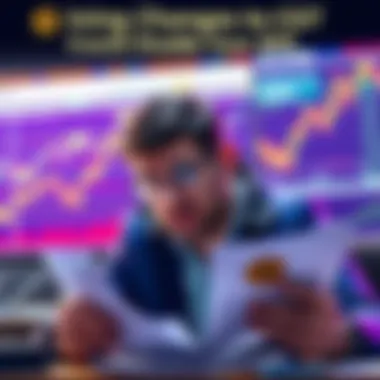 A worried investor looking at tax forms and Bitcoin charts