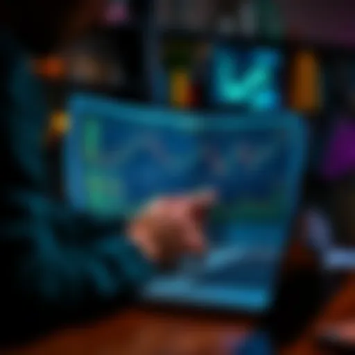 A person reviewing their tax documents while looking at charts of cryptocurrency values on a laptop