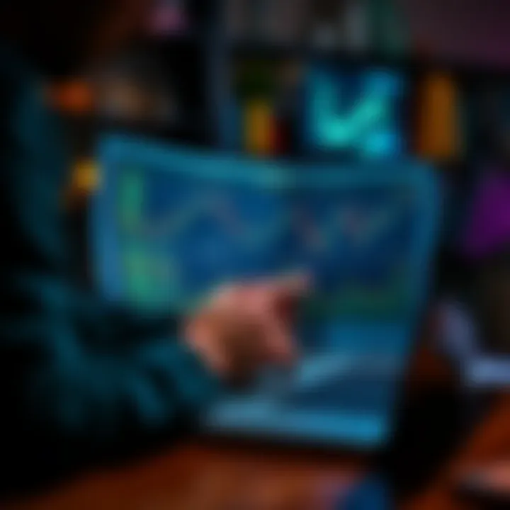 A person reviewing their tax documents while looking at charts of cryptocurrency values on a laptop