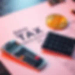 A tax form with a cryptocurrency symbol and a calculator, symbolizing tax reporting for Bitcoin sales