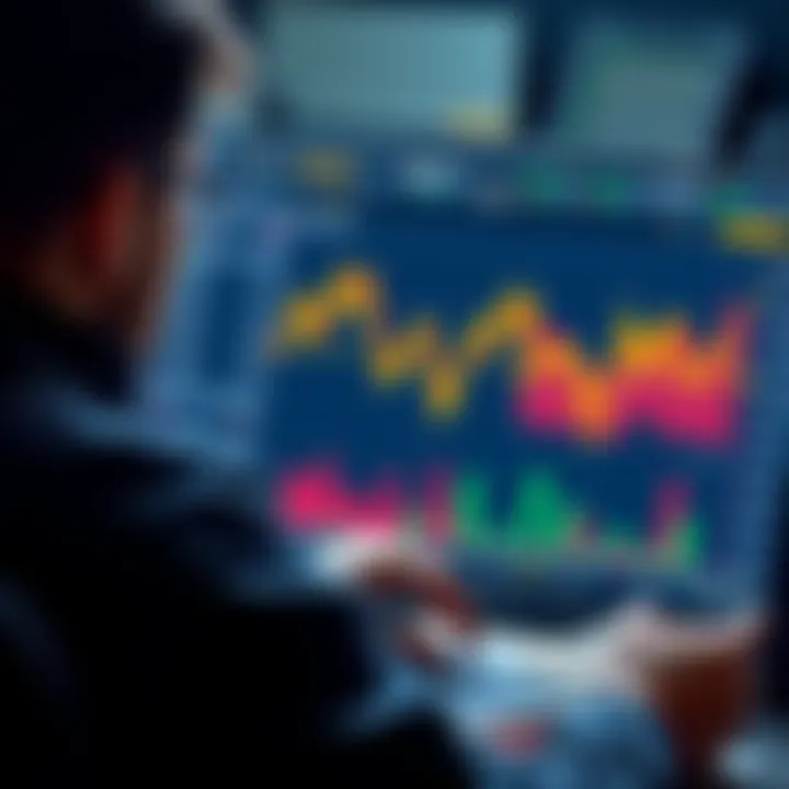 Tax Loss Harvesting Concept A person examining a chart showing declining investments and calculating potential tax savings from selling depreciated assets like Bitcoin.