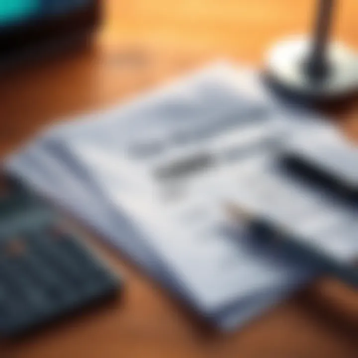 Tax Reporting Documents A stack of tax documents, including a 1099 form, with a calculator and a pen on a desk.