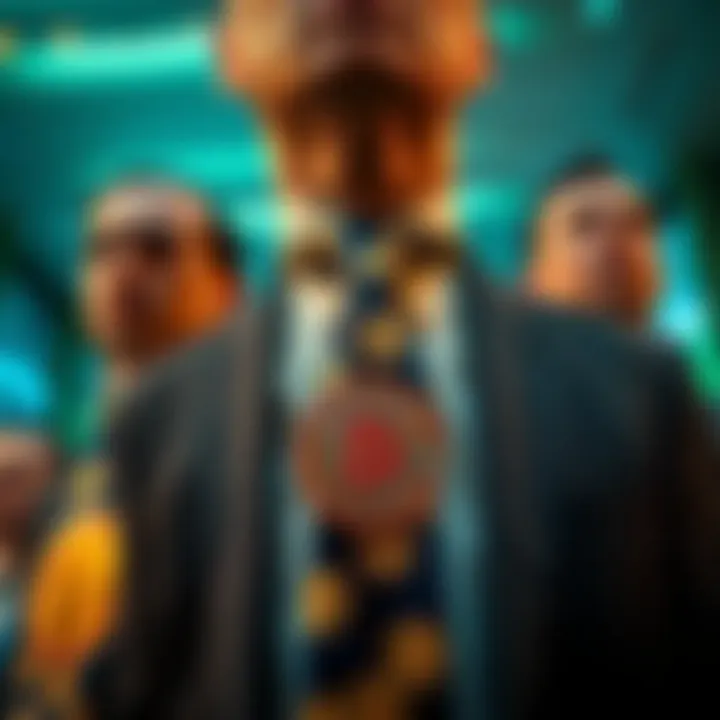 TD Bankers wearing ties featuring Bitcoin designs, blending traditional finance with modern cryptocurrency trends.