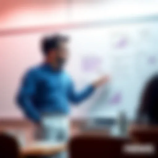 A teacher at a whiteboard explaining the Mole Concept with clear notes and diagrams