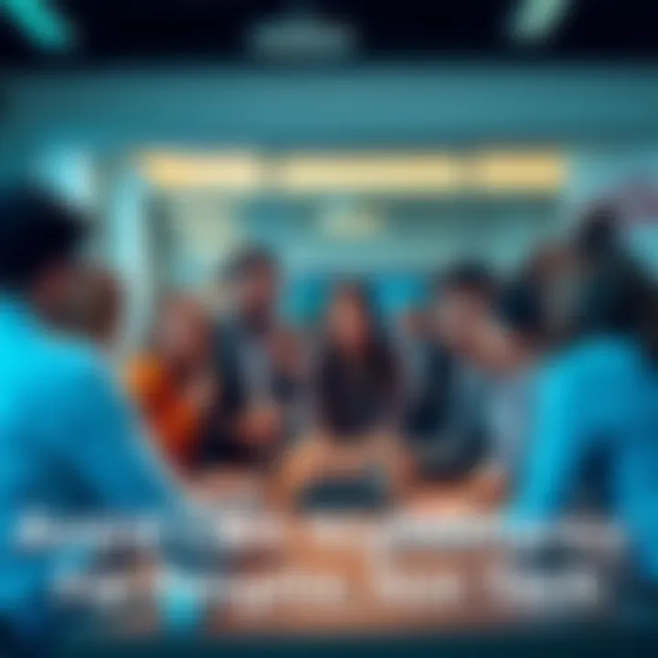 Team collaboration on CMS A diverse group of people discussing a content management system in a meeting room, focused on collaboration and strategy.