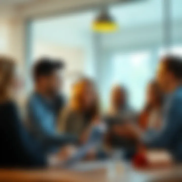 A group of diverse people discussing ideas and collaborating on a project, symbolizing friendship and teamwork.