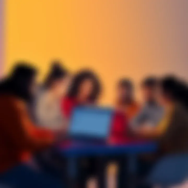 A group of diverse individuals working together on laptops, discussing ideas for the UIDAI Data Hackathon 2026, showcasing teamwork and tech skills.