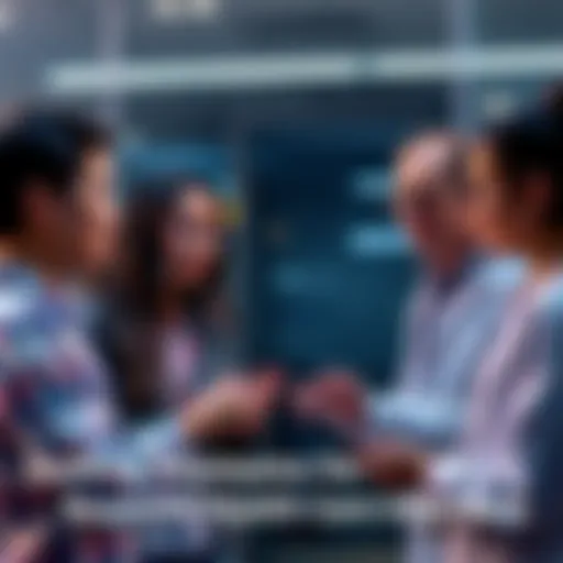 Group of students discussing ideas for a health care interface project, showing teamwork and collaboration, with a focus on biotechnology.