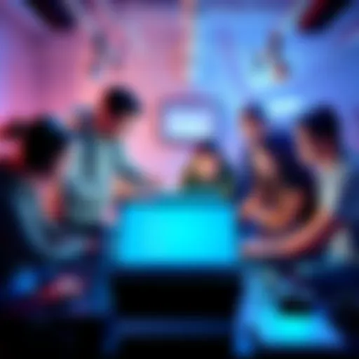 A diverse group of tech enthusiasts collaborating on a project for Gridlock Hackathon 2.0, with laptops and coding materials around them.
