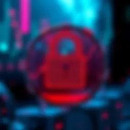 A graphic showing a digital lock symbol with a warning sign, representing the hack on TectonicFi and the halt of Cronos chain operations.