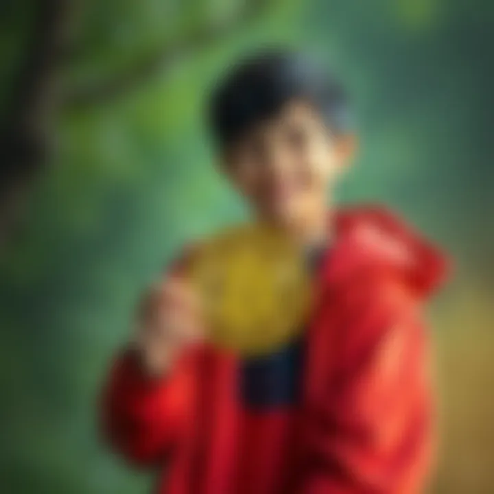 A 15-year-old proudly holding a Bitcoin symbol with a Trezor Model T in the background, showcasing excitement about their investment.