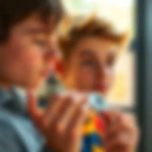 A 17-year-old looking at an Ethereum coin with a thoughtful expression, representing the challenges of buying crypto as a minor.