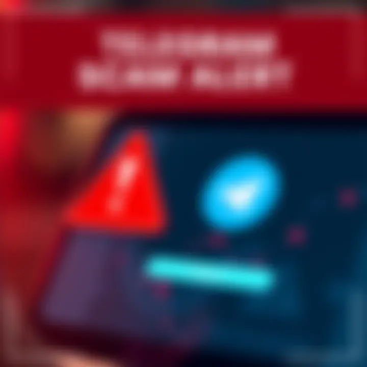 A warning graphic showing a user on Telegram getting tricked into sharing their cryptocurrency passphrase, with a red alert symbol and a dollar sign.