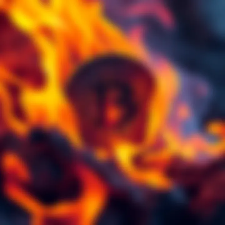 A stylized representation of Terra Classic burning, symbolizing the ongoing pressure on Terraform Labs for mandated burns. Flames surround a digital coin, highlighting the urgency in the crypto commun...