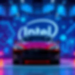 Tesla vehicle in front of Intel logo, representing collaboration on advanced AI systems