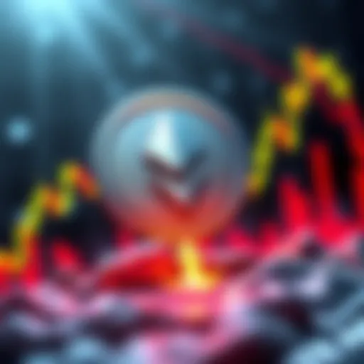 Graphic showing Tether logo with a downward arrow symbolizing risk downgrade, alongside a financial graph declining.