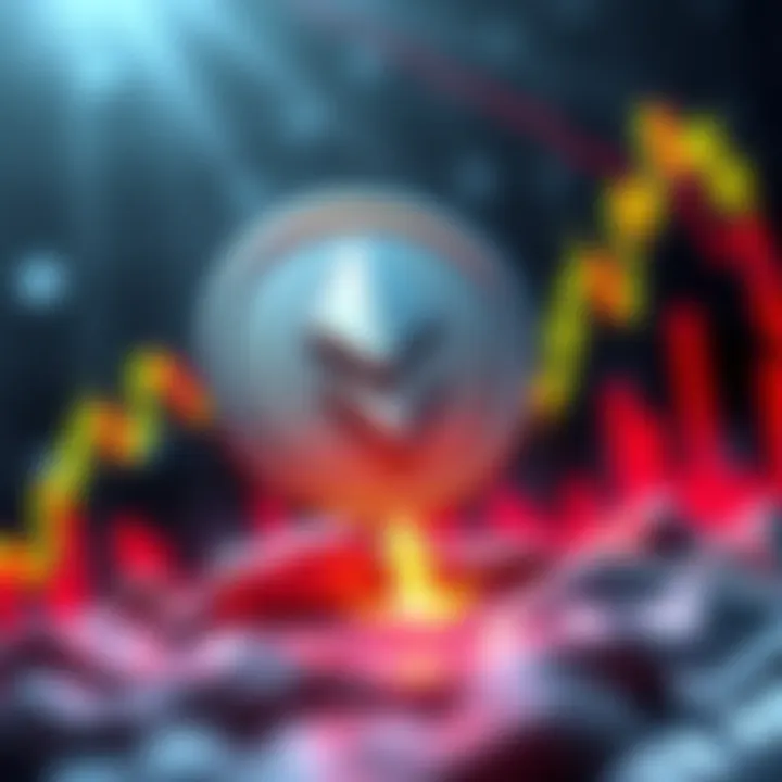 Graphic showing Tether logo with a downward arrow symbolizing risk downgrade, alongside a financial graph declining.