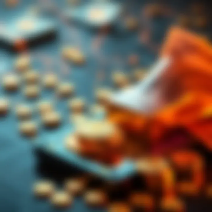 A graphic showing a digital representation of gold coins and cash, illustrating easy transactions with Tether's new Scudo unit.