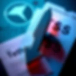 Graphic showing a downward arrow next to the Tether logo and financial documents, representing S&P's downgrade of Tether stablecoin rating.