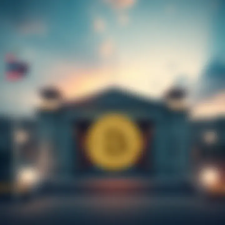 A graphic showing a government building with a digital currency symbol in front, representing the crypto tax exemption in Thailand.