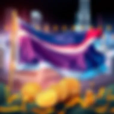 A vibrant illustration depicting Thailand's 0% capital gains tax on cryptocurrency, with the Thai flag and crypto coins in the foreground, symbolizing investment opportunities.