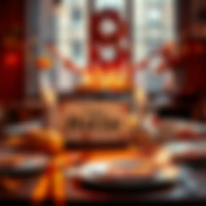 Thanksgiving celebration with Bitto A festive table with a Thanksgiving card from Bitto, surrounded by autumn decorations and a warm atmosphere.