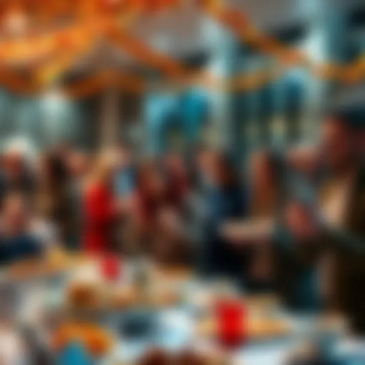 Participants enjoying a joint Thanksgiving event with food and activities.