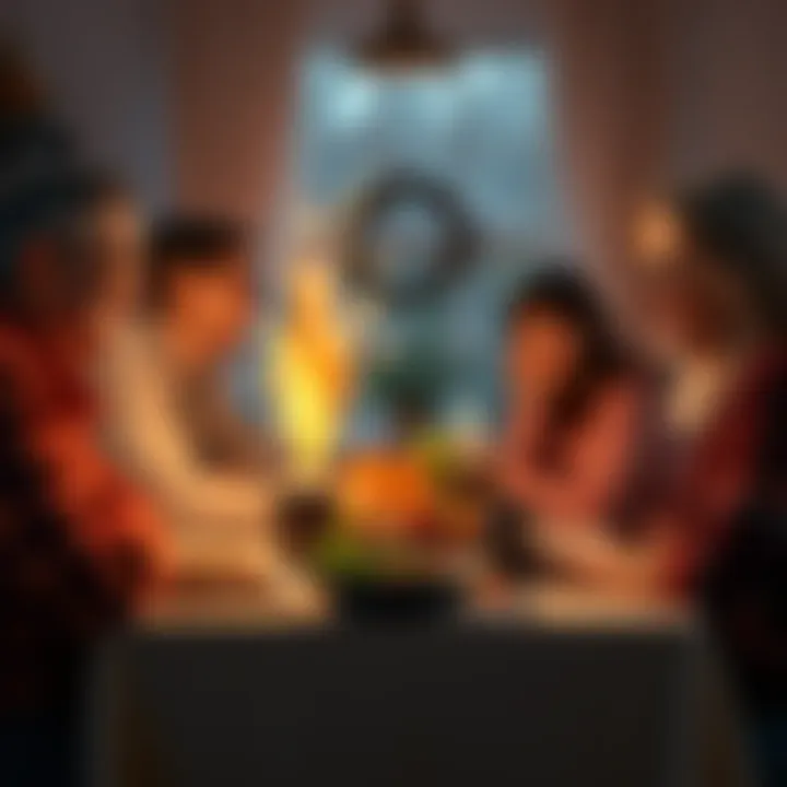 Morning Thanksgiving Greeting A warm scene of a family gathered around a breakfast table with Thanksgiving decorations, sharing smiles and joy