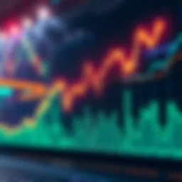 A graph showing a downward trend in Theta cryptocurrency prices with worried investors watching