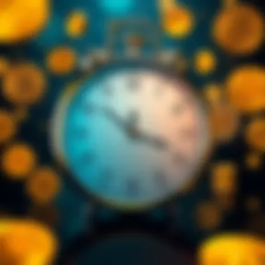 Time Horizon for Bitcoin A clock with Bitcoin symbols around it, representing different holding periods for Bitcoin investments.