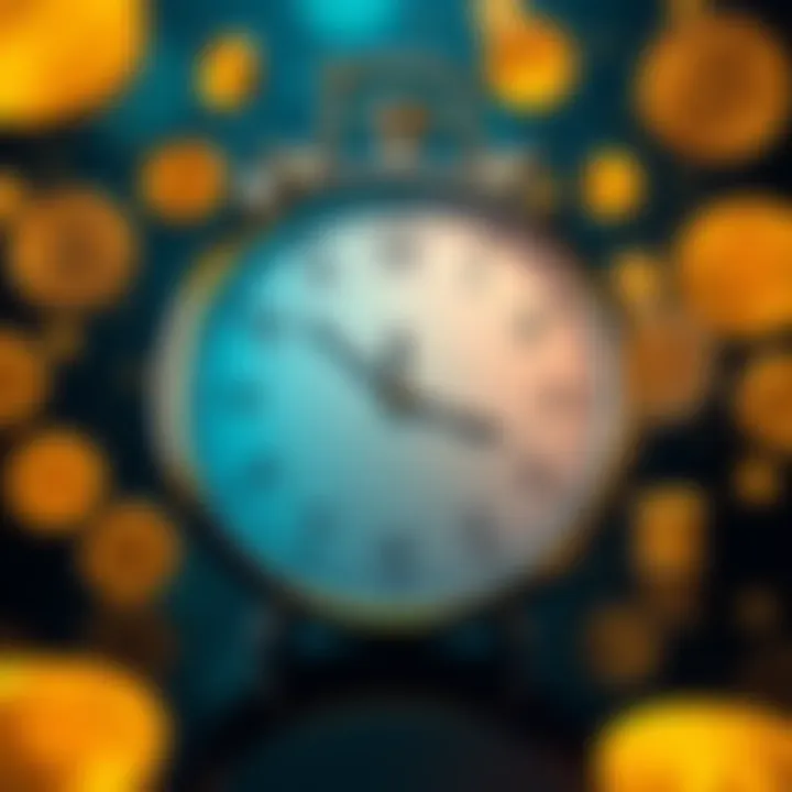Time Horizon for Bitcoin A clock with Bitcoin symbols around it, representing different holding periods for Bitcoin investments.