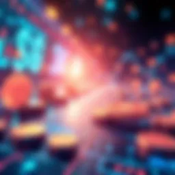 Illustration showing digital finance concepts with tokens and symbols representing secure transactions across borders.