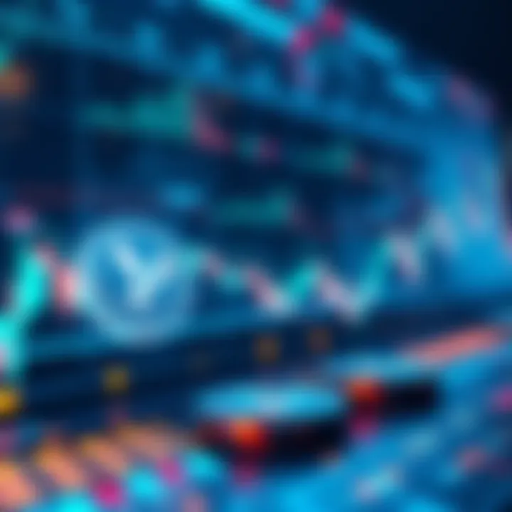 A digital representation of tokenized equities on the Solana blockchain featuring stock charts and trading symbols.
