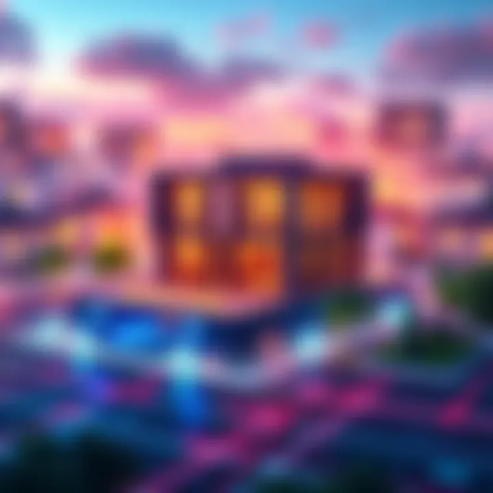 Visual representation of tokenized real estate on blockchain, featuring a building with digital tokens around it