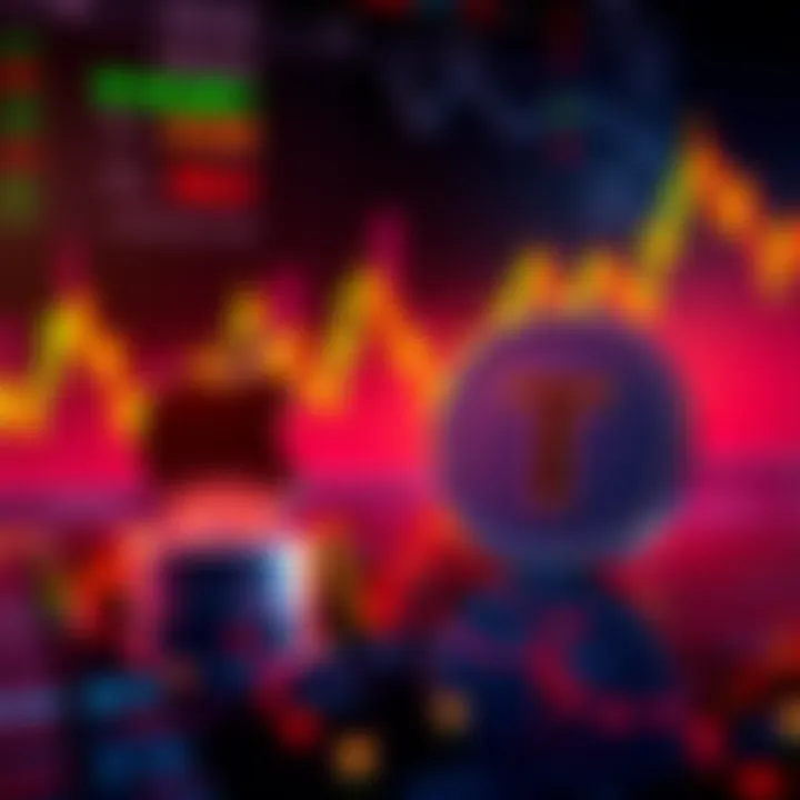 Illustration showing digital stocks of Apple and Tesla on the Solana blockchain with trading graphs in the background.