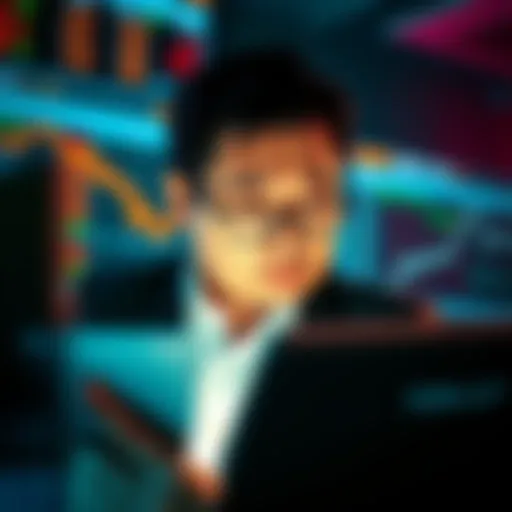 Tom Lee with a worried expression while reviewing financial data, depicting the stress of facing a huge loss in his investment.