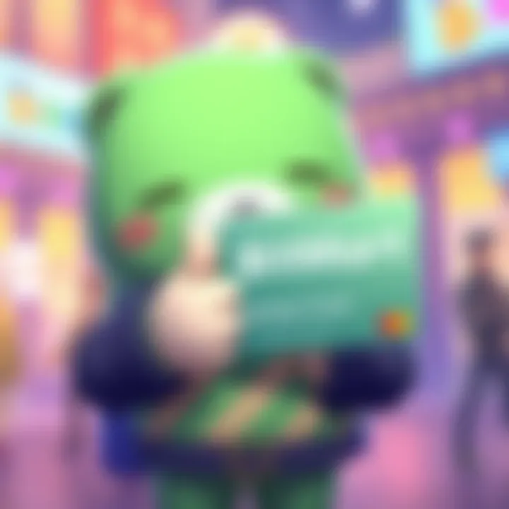 A character from Tomodachi Life giving a thumbs up next to a BitMart Card, with a colorful background