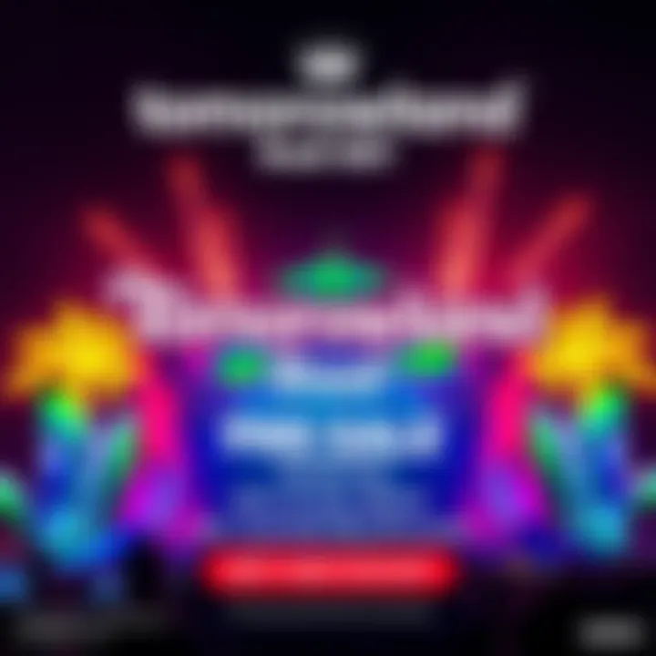 A colorful announcement banner for Tomorrowland Brasil 2027 pre-sale featuring festive elements and a discount offer for Bybit Card holders.