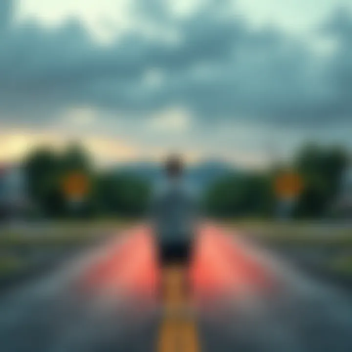A person standing at a crossroads, looking thoughtful and considering different paths ahead.