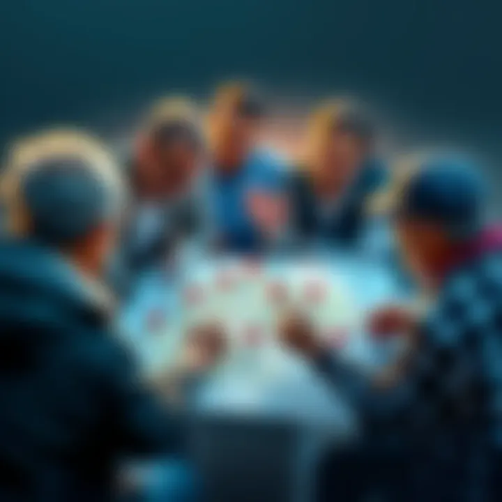 A group of residents discussing a map of the town's borders with markers and notes