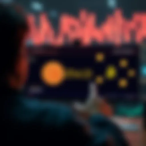 A person looking at a computer screen displaying a transaction ID and bitcoin symbols, indicating the process of tracking bitcoin funds.