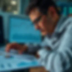 A person analyzing charts and financial documents to track investment gains for tax purposes