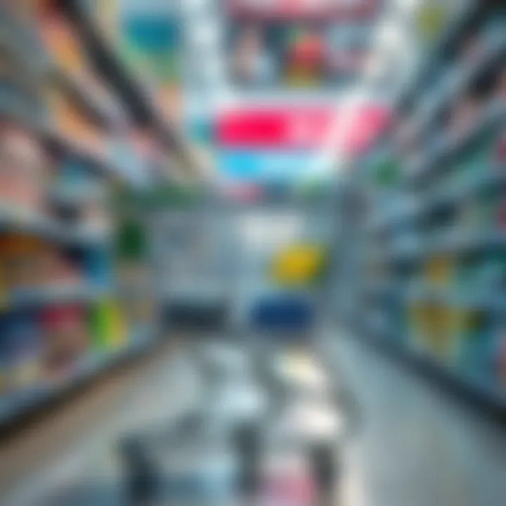 A shopping cart equipped with a tracking device connected to the Helium Network, located in a grocery store aisle.